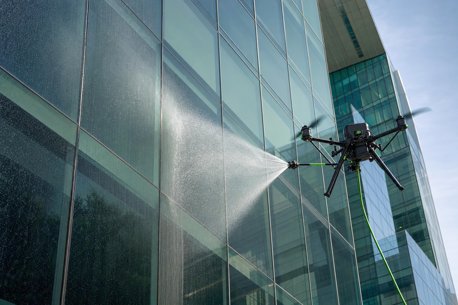 Drone ile modern cam dış cephe temizliği